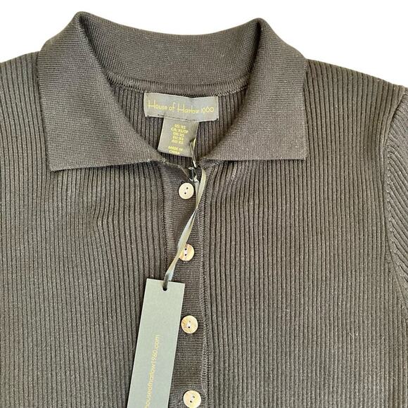 House of Harlow 1960 Sz XS NWT Ribbed Knit Polo Dress Midi Short Sleeve Black - Picture 12 of 16